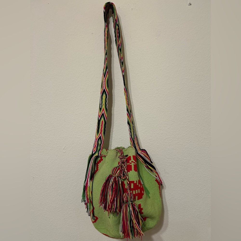 Wayuu Tribe Green and Red Woven Shoulder Bag